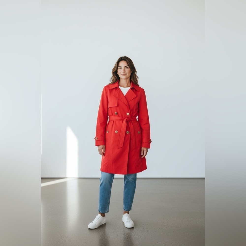 GIORZIO Red Trench Coat With Belt